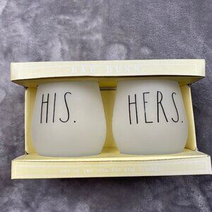 Rae Dunn By Enchante Accessories "His & Hers" Stemless Wine Glasses - Set of 2